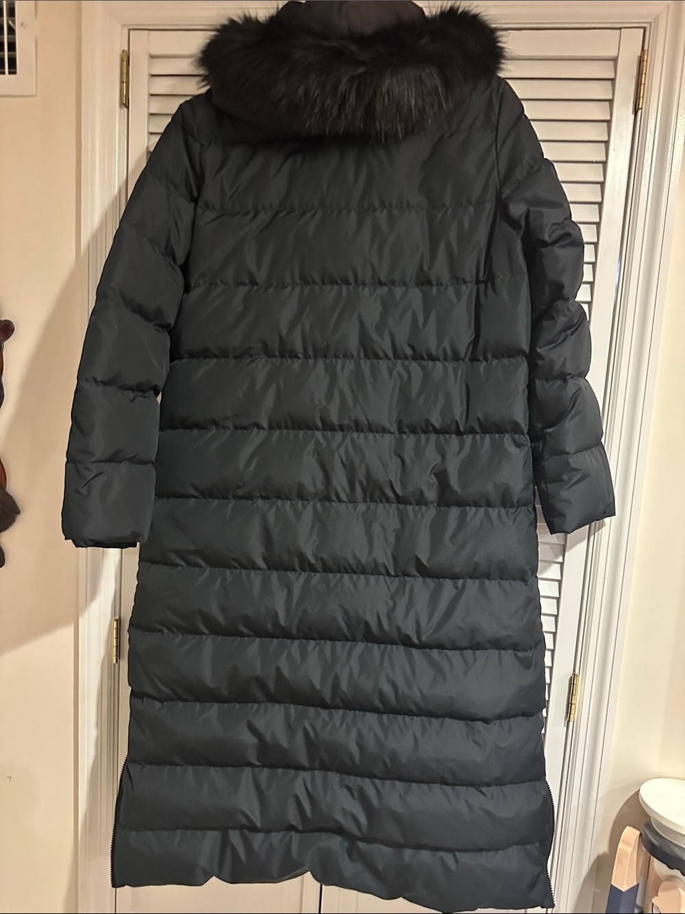 Lands' End Black Long Quilted Down Puffer with Faux Fur Hood - Picture 8 of 8